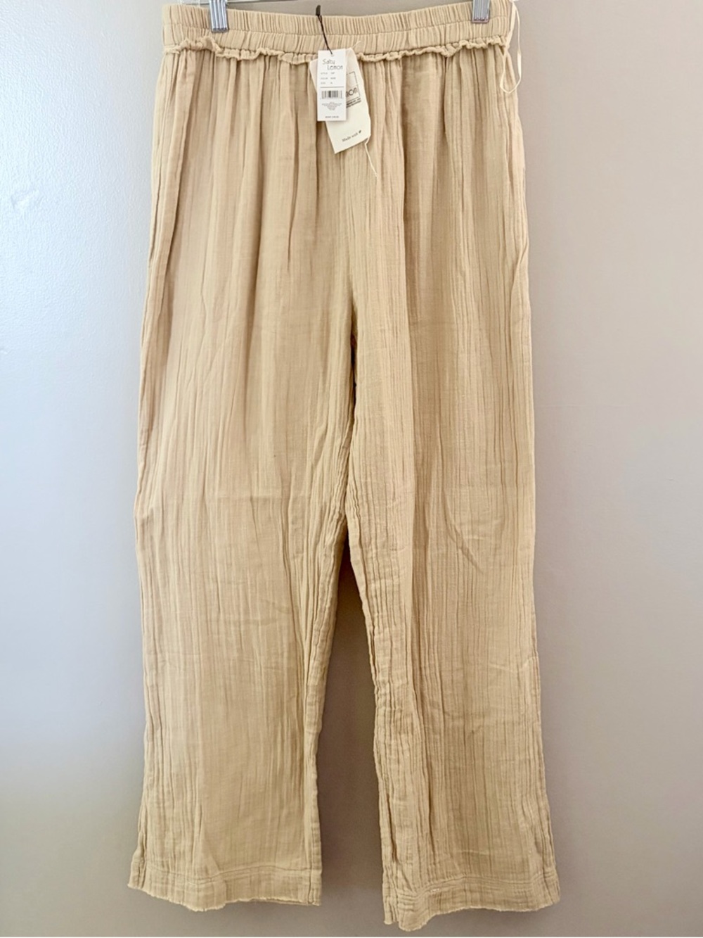 NWT Salty Lemon Nude 100% Cotton Gauze Wide Leg Pants XL